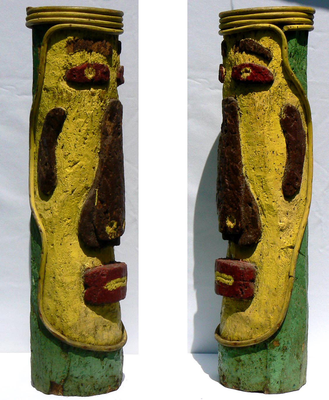 Folky Plant Stand With a Relief Carved Face