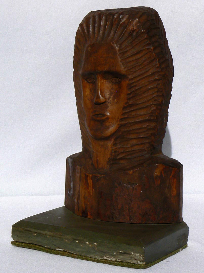 Carved bust on stone base