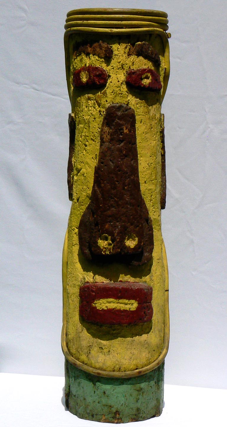 Folky Plant Stand With a Relief Carved Face