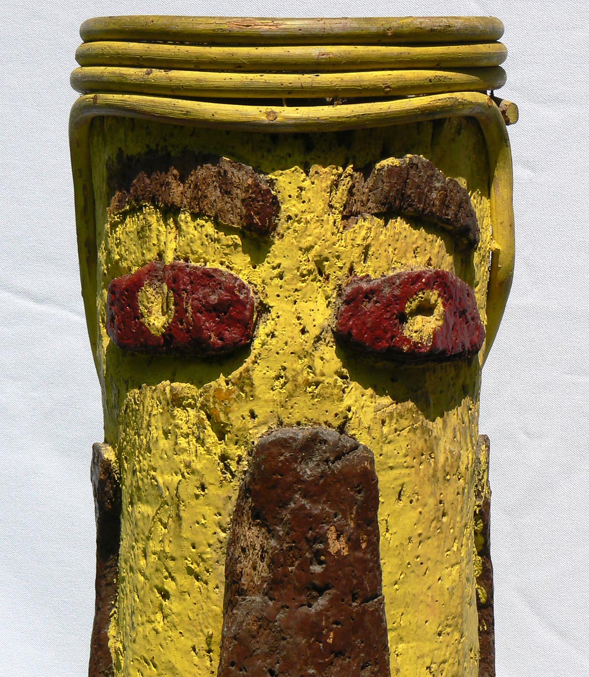 Folky Plant Stand With a Relief Carved Face