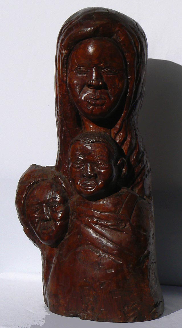 African-American carving of mother and children