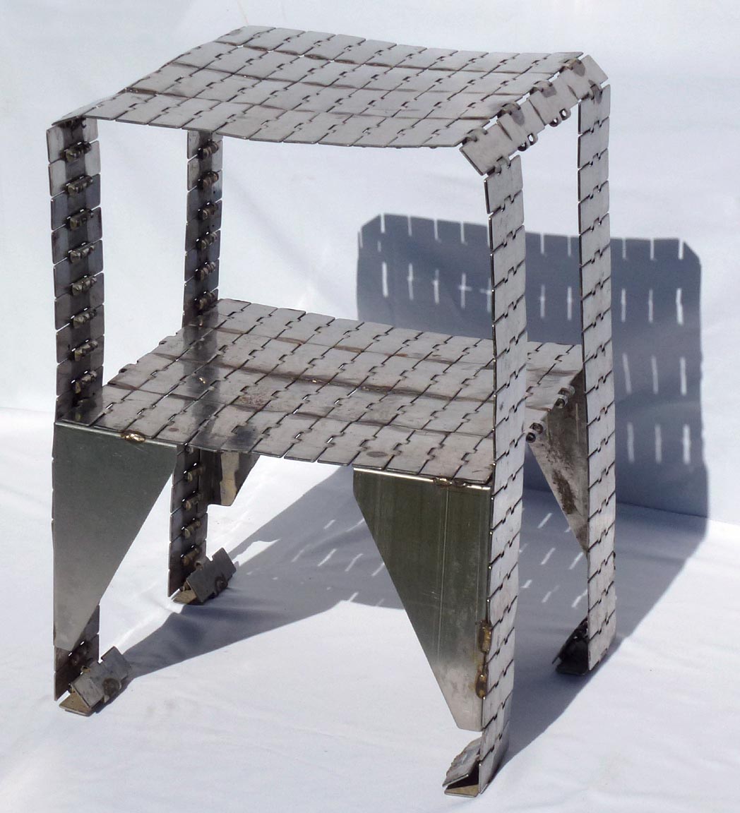 Metal table made from industrial conveyor belt