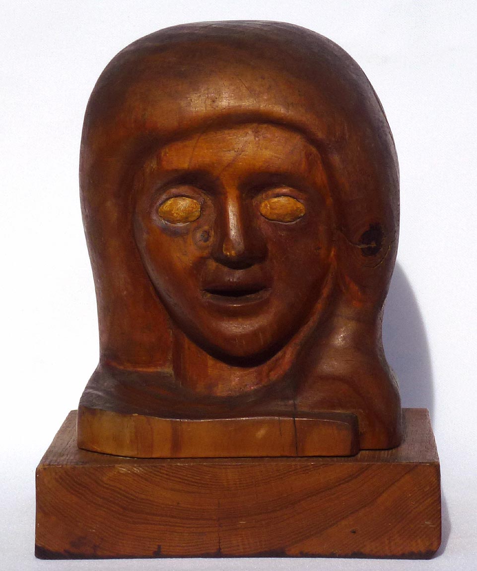 Carving of woman's head