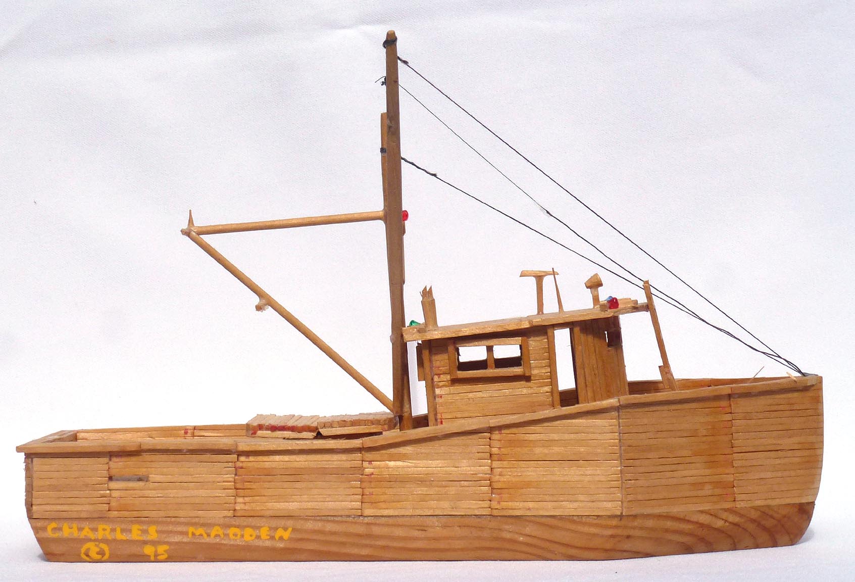 Matchstick fishing boat model