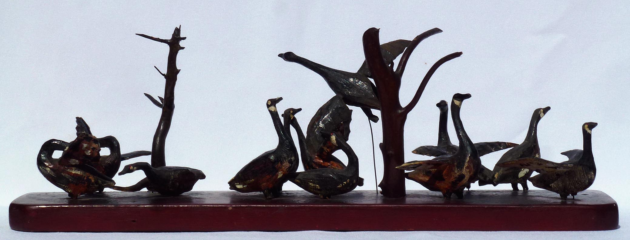 Assemblage of carved geese