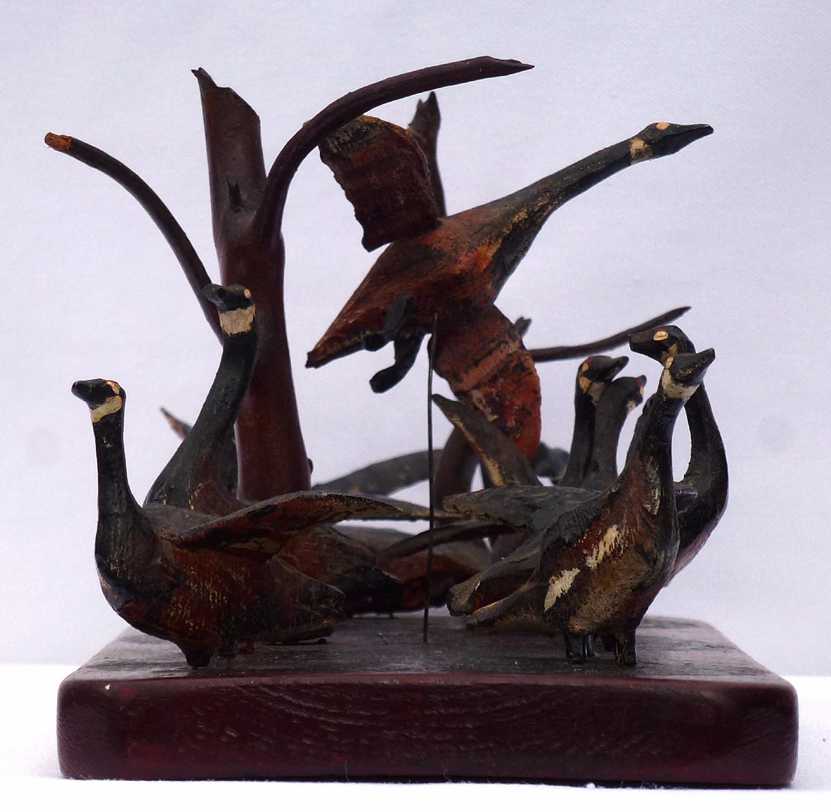 Assemblage of carved geese